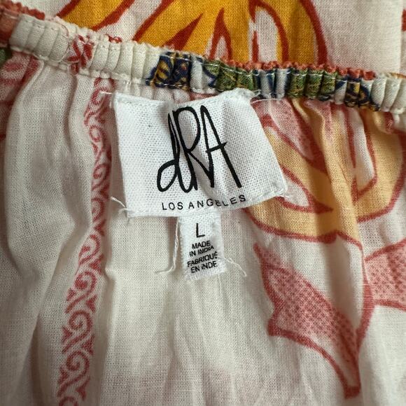 dRA Los Angeles Boho Block Print Cotton Maxi Dress L Floral Peasant Tassel - Picture 2 of 9